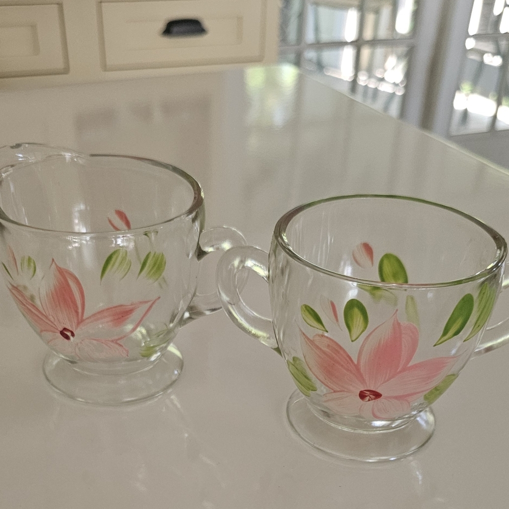 Vtg Bartlett Collins mid-century hand-painted cream and sugar set